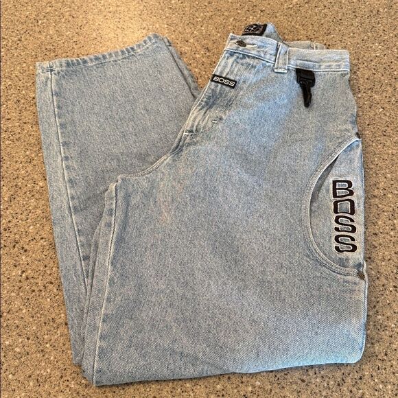 BOSS BY I.G. DESIGN Baggy Y2K Skater Hip-Hop Embroidered Pocket Denim Jeans - Picture 15 of 16